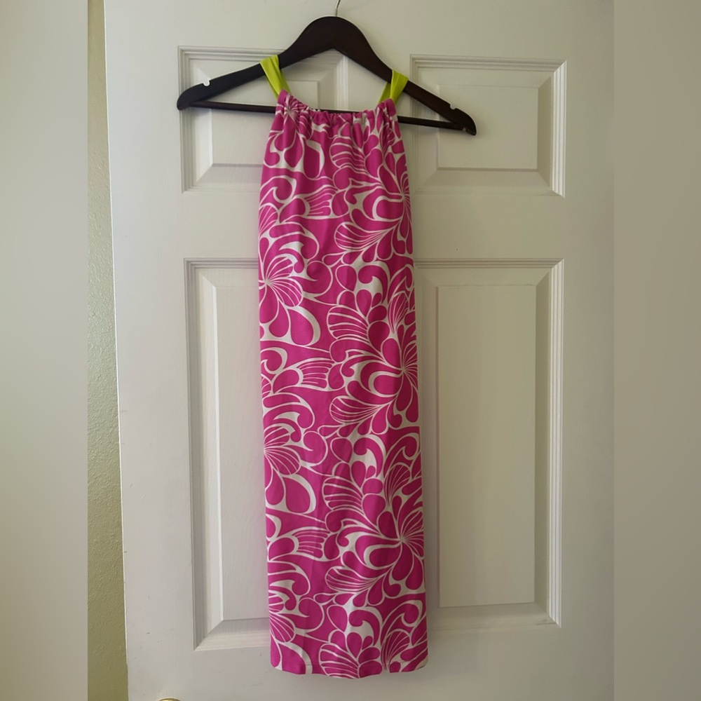 ATHLETA swim dress pink and lime green size medium, bow in back